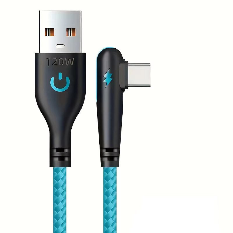 NNBILI 120 W USB-A auf USB-C Schnellladekabel mit 90 Grad Winkel Design, geflochtenes Nylon, Schwarz - Bild 6