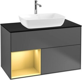 V&B Waschtischunterschrank Finion 100 in Anthrazit lackiert mit goldenen Regalelementen, Breite: 100 cm, Tiefe: 50,1 cm, Höhe: 50,1 cm - Bild 1