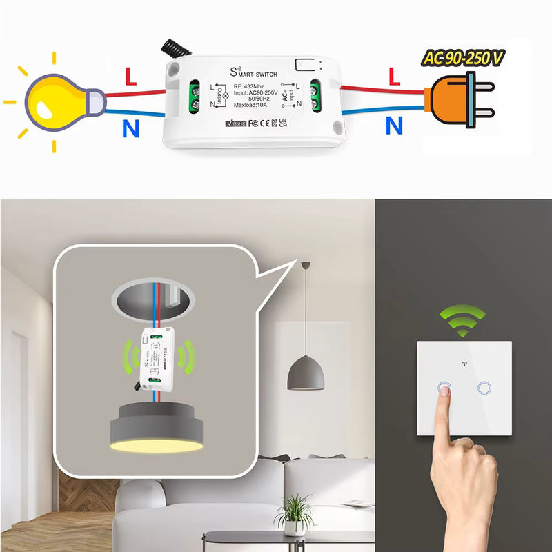 Tedeligo 433 MHz kabellose Fernbedienung und RF-Controller mit Touch-Wandpaneel aus gehärtetem Glas für Deckenlampenventilator, 220 V - Bild 2