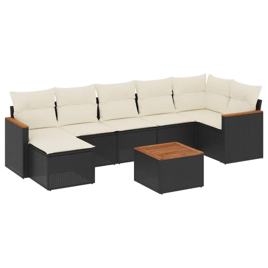 vidaXL 8-teilige Garten-Sofagarnitur in L-Form aus schwarzem PE-Rattan mit cremeweißen Kissen und pulverbeschichtetem Stahlgestell - Bild 2