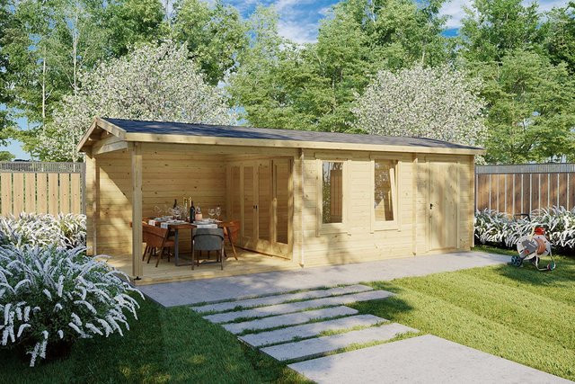 Gartenhaus Super Nora E mit Terrasse und Schuppen 8x4m - Bild 1