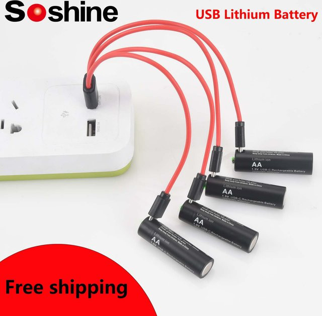 Soshine Wiederaufladbare Li-ion Batterien AA und AAA mit USB-C Anschluss, 1,5 V, Schwarz - Bild 1