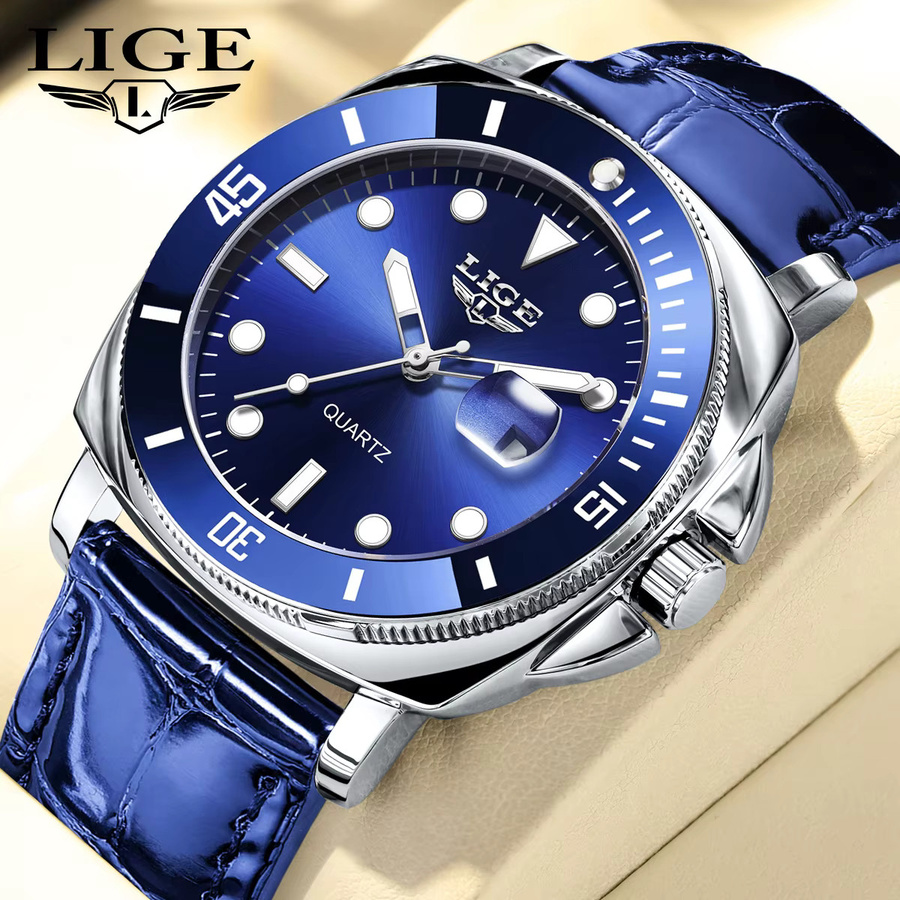 LIGE Armbanduhr Quarz, Leder, Blau, Herren - Bild 6