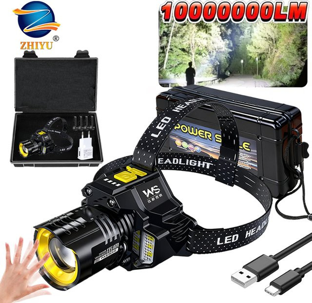 ZHIYU Wiederaufladbarer LED Sensor Scheinwerfer mit COB Flutlicht und Zoomfunktion in Schwarz - Bild 1