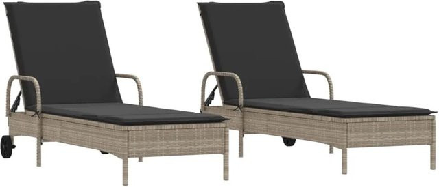 vidaXL Sonnenliegen Set aus 2 Stück in Hellgrau aus Poly Rattan mit wetterfesten Auflagen, B/T/H: 61 x 200 x 48 cm - Bild 1