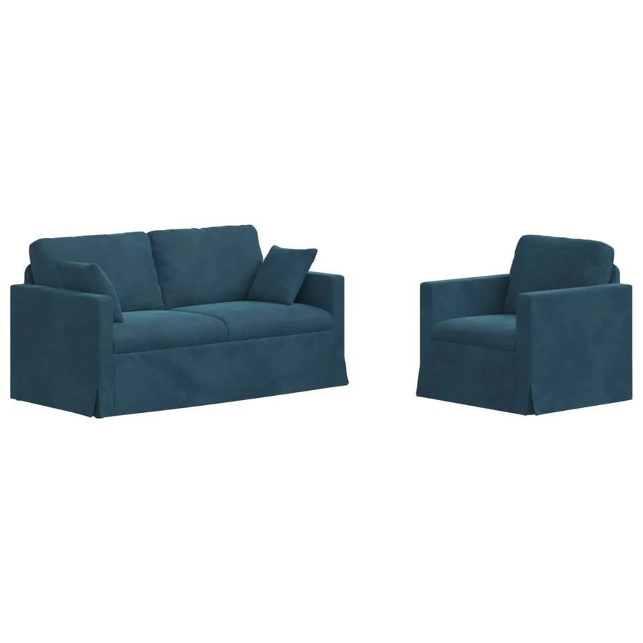 vidaXL Sofa 2-teilig in Blau aus Samt mit Metallrahmen, B/T/H: 158 x 78 x 80 cm - Bild 2