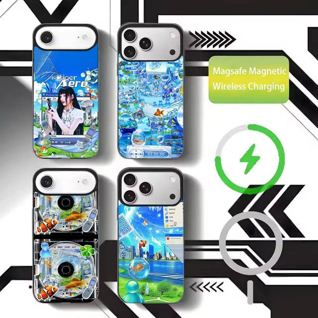 ART Frutiger Aero Aqua Nostalgia Handyhülle für Apple iPhone 11 bis 17 Pro Max, Magnetisch für MagSafe Kabelloses Laden, Multicolour - Bild 1