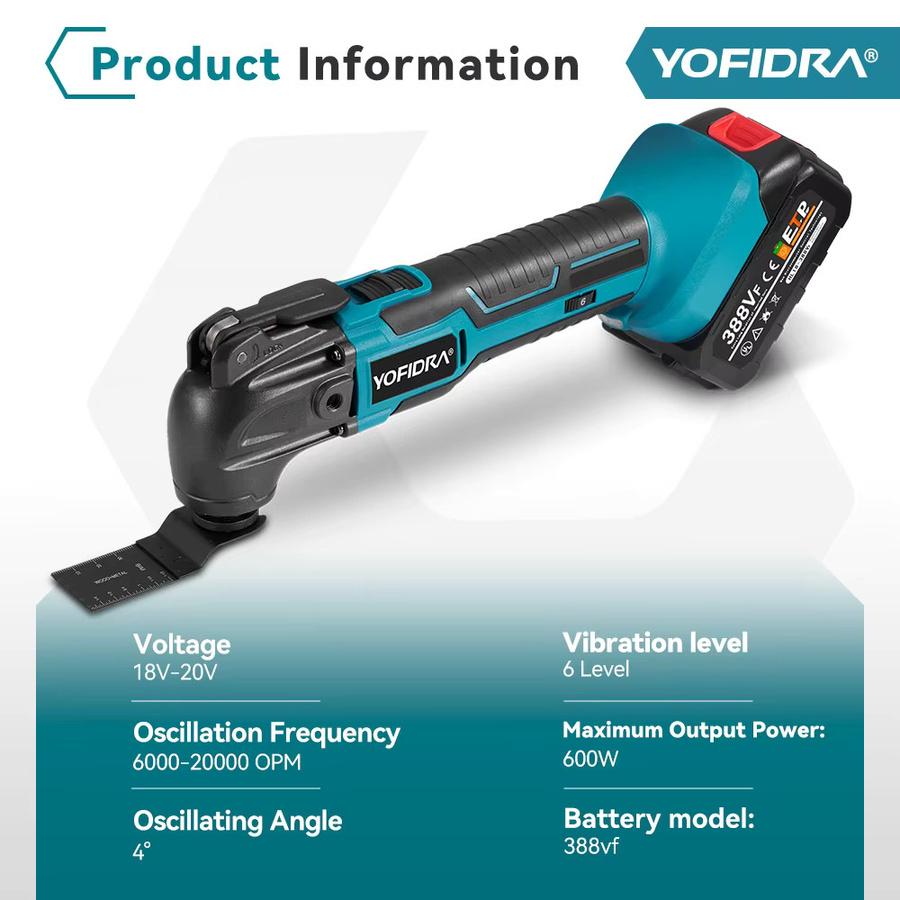 YOFIDRA 6-Gang Akku-Oszillier-Multitool als multifunktionales Elektrowerkzeug mit Zubehör für Makita LXT 18V Akkus - Bild 2