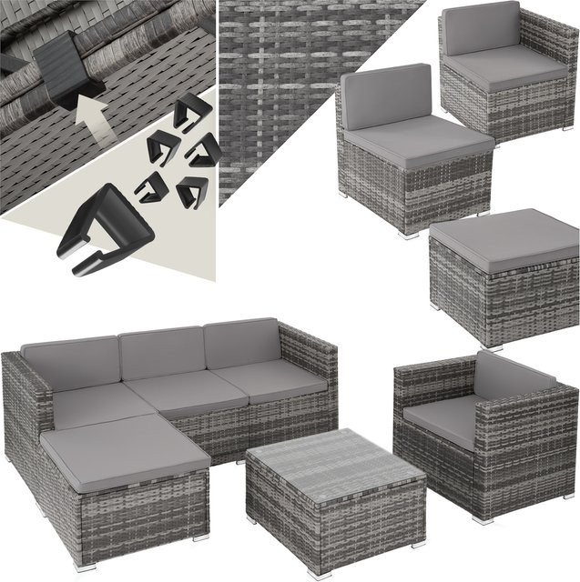 tectake Lignano Rattan Lounge in Grau mit Polstern, L-Form, UV-beständig, B/T/H: 179 x 150 x 65 cm - Bild 1