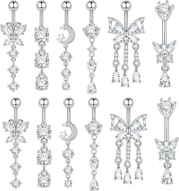 SWANJO Bauchnabelring Edelstahl, Zirkonia, Silber, Damen - Bild 1