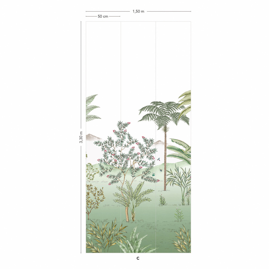 Isidore Leroy Wandtattoo Mural Jardin des Oiseaux Jade in Grün und Braun, Panel C - Bild 1