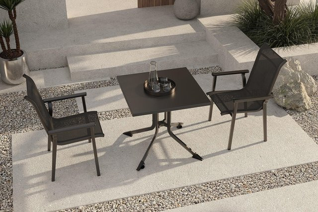 Kettler BasicPlus Pro Garten-Essgruppe in Anthrazit mit 2 Stapelstühlen aus Aluminium und Textilene, Tisch B: 80 cm, T: 80 cm, H: 74 cm - Bild 1