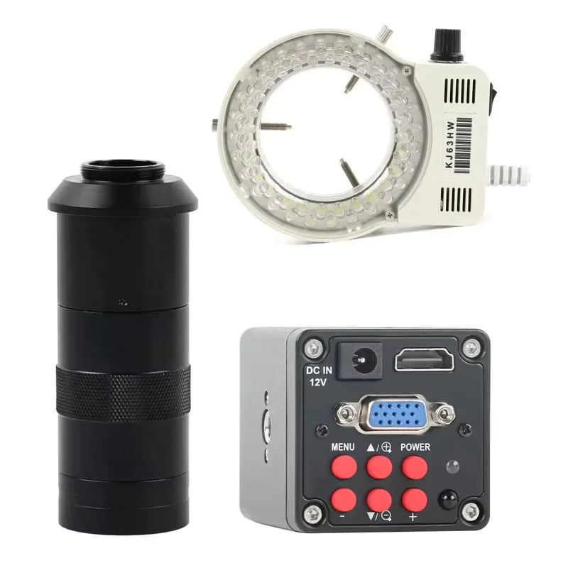 Eakins Mikroskop Kamera Set mit 130X Zoom C-mount Objektiv, HDMI VGA USB-C Anschluss und 56 LED Ring Licht in Schwarz für PCB Löten - Bild 3