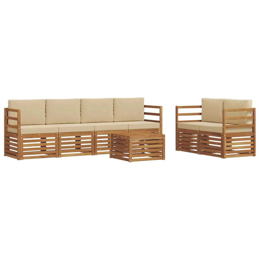 vidaXL Outdoor-Sofagarnitur 7-teilig aus Massivholz Akazie in Natur und Beige mit Polstern und Tisch - Bild 2