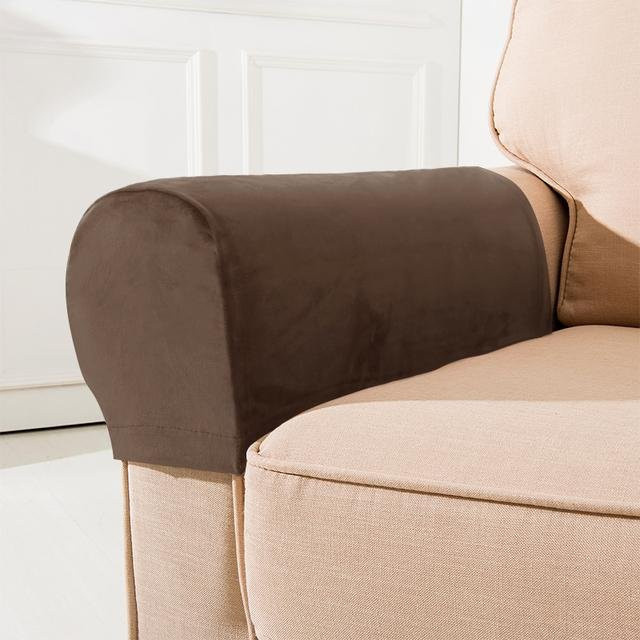 2er-Set airldianer Stretch-Samt Armlehnenbezüge für Sofas und Hocker, Staubdicht und Rutschfest, Farbe: Grau und Kaffeebraun - Bild 1