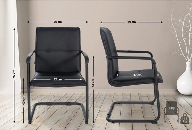 DELUKE Besucherstuhl SEATTLE Konferenzstuhl aus Kunstleder und Metall in Schwarz, H: 92 cm, B: 56 cm, T: 60 cm - Bild 1