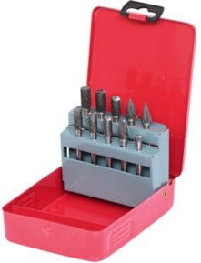 KS Tools HM Frässtift-Satz in Rot mit Stahlblechkassette, 10-teilig - Bild 1