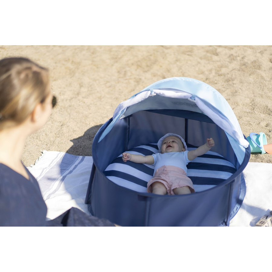 Babymoov Babyni 2in1 Strandmuschel und Reisebett mit UV-Schutz 50+ in Weiß-Blau - Bild 3