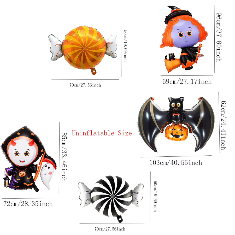 5er Set Halloween Folienballons in Hexe und Fledermaus Form, bunte Partydekoration für Kinder - Bild 4