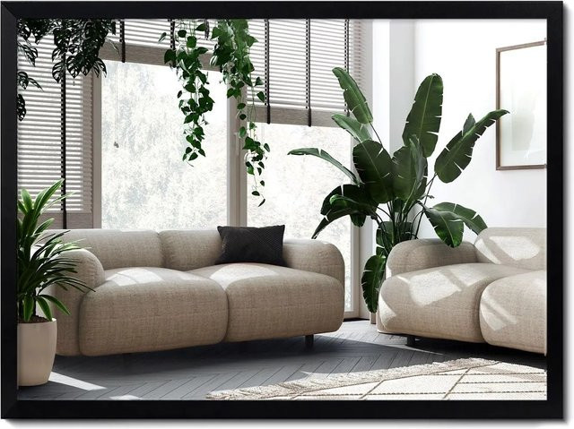 Wallfluent Badspiegel Rechteckig mit schwarzem MDF-Holzrahmen, Breite: 60 cm, Höhe: 80 cm - Bild 1