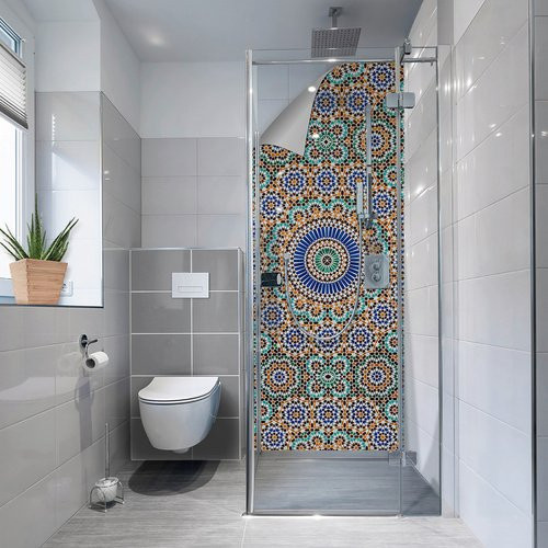 mySPOTTI Duschrückwand-Panel in Mosaikfliesenoptik, Farbe: Blau/Türkis/Mehrfarbig, H x B: 255 x 100 cm - Bild 1