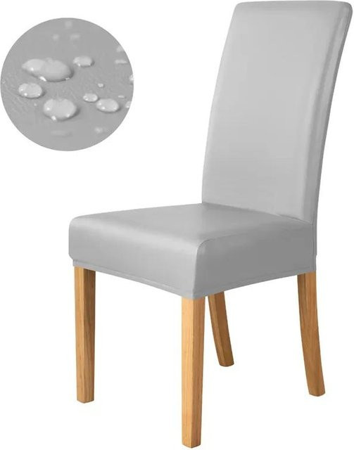 Wasserdichter Stretch Esszimmerstuhlbezug aus Kunstleder in Grau für deinen Stuhlschutz - Bild 1
