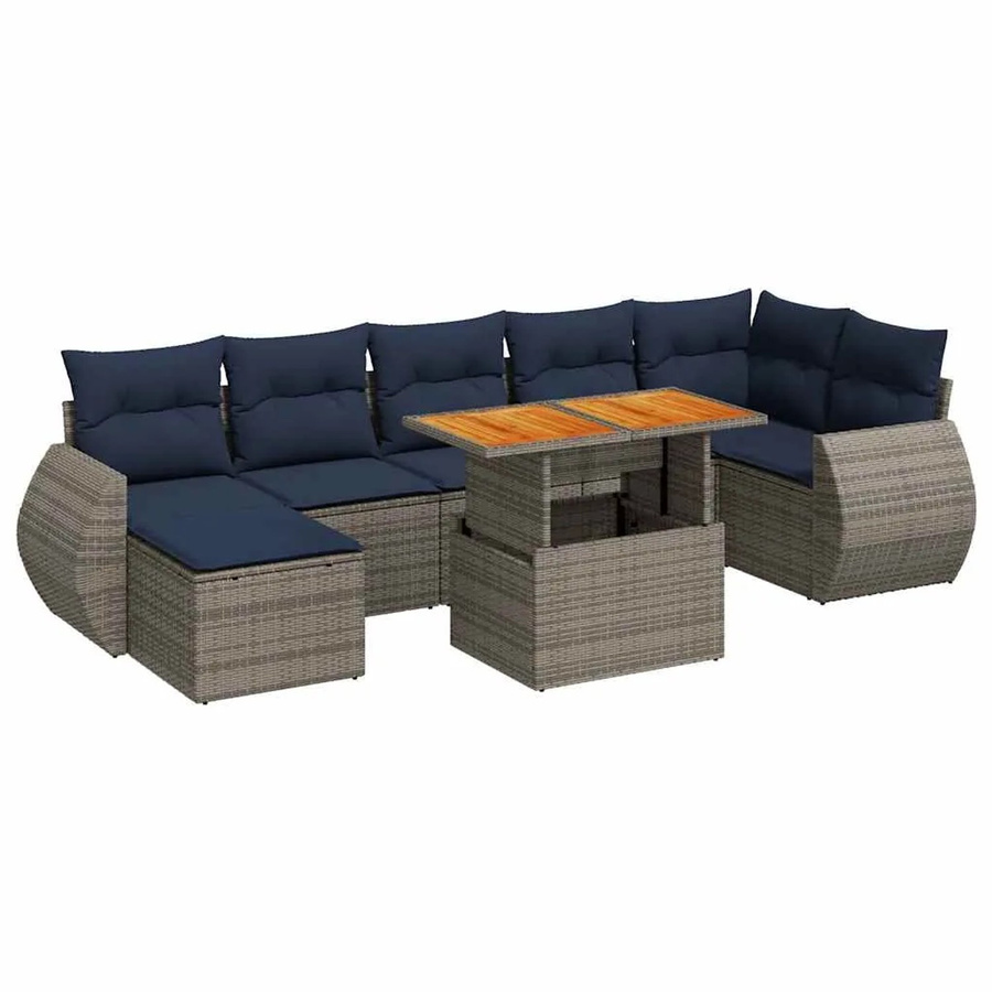 vidaXL 8-teilige Garten-Sofagarnitur in L-Form aus grauem Poly-Rattan mit Kissen und pulverbeschichtetem Stahlgestell - Bild 2