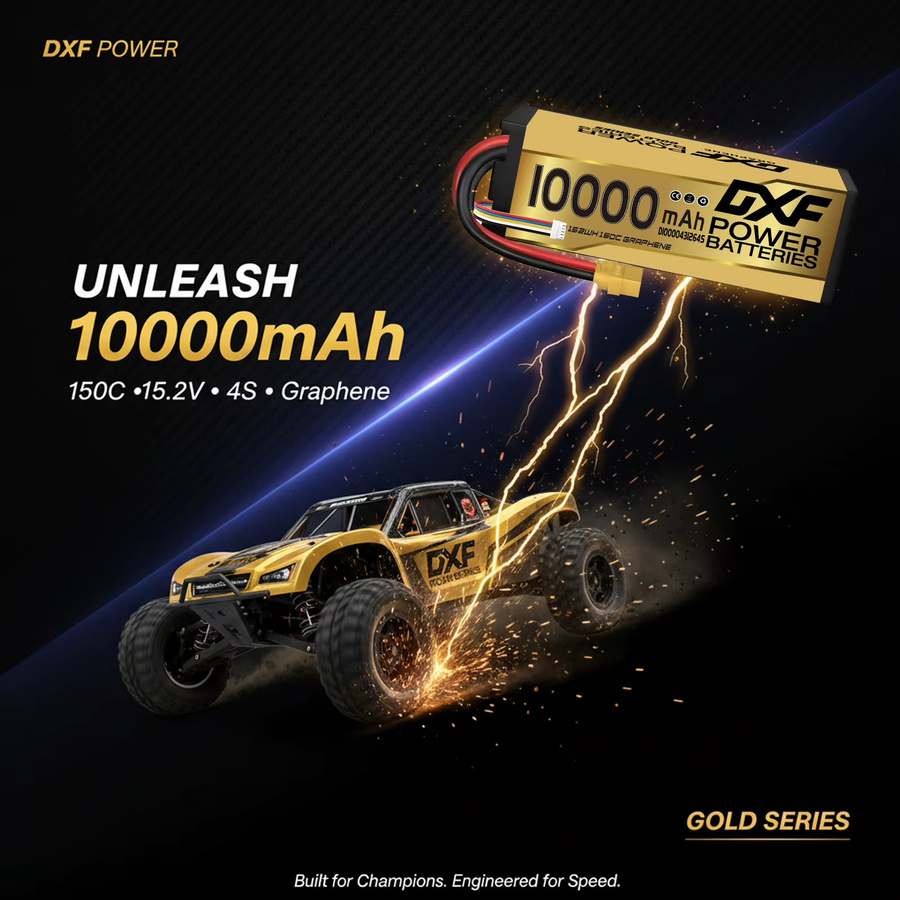 DXF Graphene Lipo 4S 10000mAh 150C 15,2V Akku Gold Version Racing Series Hardcase für RC Car Truck Evader BX Truggy 1/8 Buggy - Bild 4