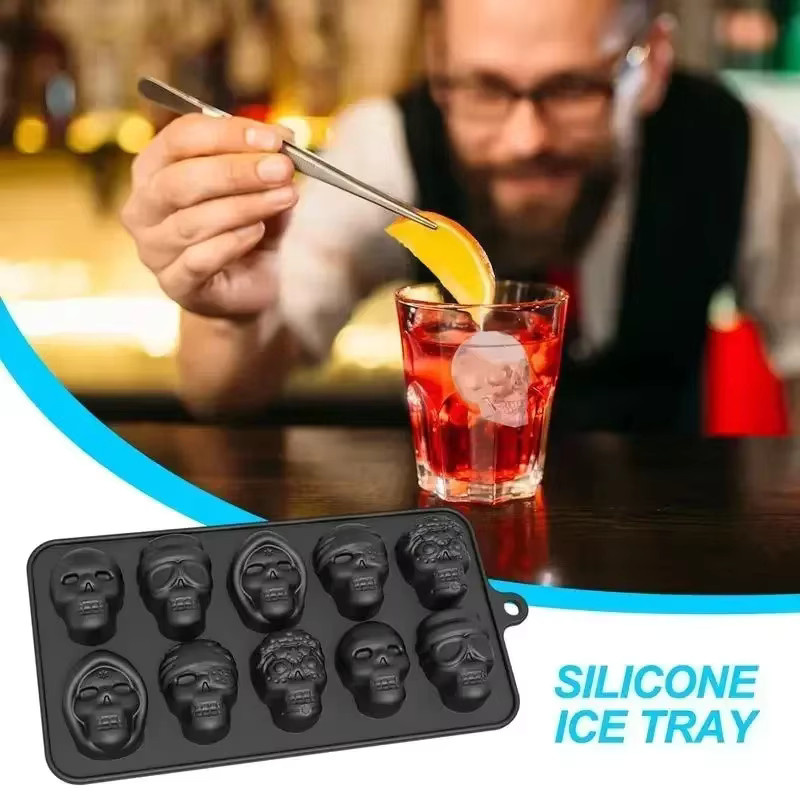 DUTRIEUX Totenkopf-Eiswürfelform 10er-Set aus Silikon in Schwarz für Whiskey, Cocktails und Schokolade - Bild 4