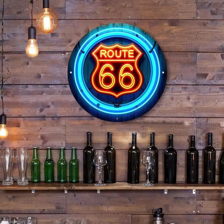 CIFBUY Vintage Route 66 Metall-Wandschild aus Aluminium in Blau und Orange, Rund - Bild 5