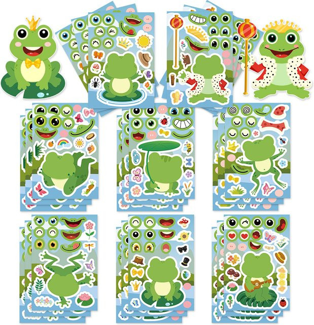 8er Set Cartoon Frosch Collage Puzzle Aufkleber zur DIY Dekoration für Mobile und Tablet in Multicolour - Bild 1