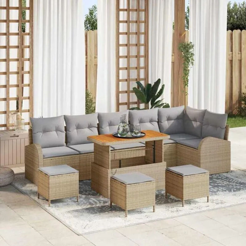Vidaxl Garten-Sofa-Set aus Poly-Rattan mit 10 Kissen in Beige und Grau - Bild 1