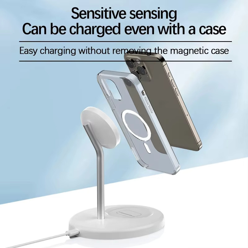 VIKEFON 2 in 1 Magnetische Kabellose Ladestation 30W Schnellladegerät für iPhone und AirPods in Schwarz oder Weiß - Bild 2