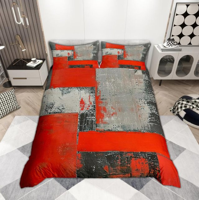 Homewish Bettwäsche Set Grunge Ombre mit Aquarell Ölgemälde Design, Abstraktes Minimalistisches Design in Rot, 2-teilig, Breite: 100 cm, Länge: 135 cm - Bild 1