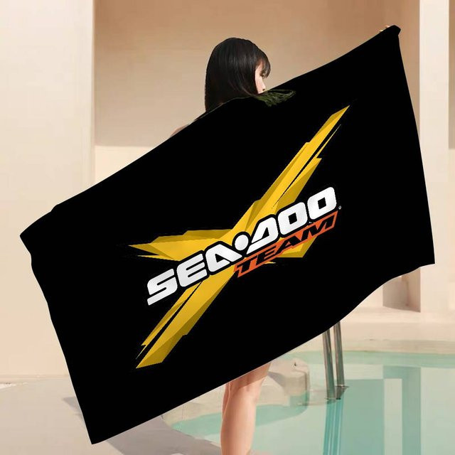S-Sea D-Doo Seadoo Mikrofaserdecke aus Baumwolle und Polyester, schnelltrocknendes Strandtuch in Schwarz mit Grafikdruck, Größe: 182 x 76 cm - Bild 1