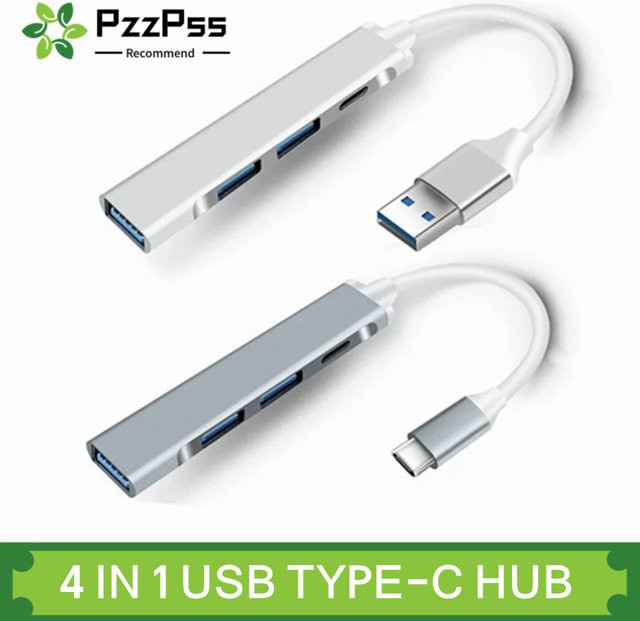 PzzPss 4 in 1 USB C HUB High Speed USB 3.0 OTG Multi Splitter Adapter in Silber für Xiaomi Lenovo MacBook Pro - Bild 1