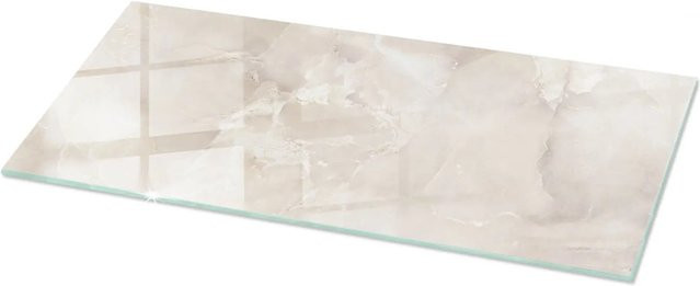 Tulup Tischplatte aus Glas mit Marmor-Textur in Beige, Rechteckig, B/T: 125 x 50 cm - Bild 1