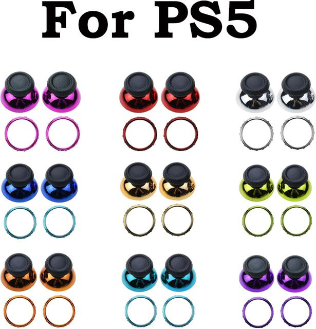 TingDong Ersatz-Joystick-Daumenstick-Kappen für PS5-Controller, 1 Set galvanisierte analoge Daumenstick-Ersatzteile mit Ringen - Bild 1