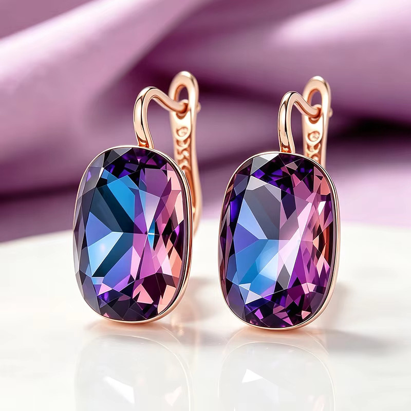 Wbmqda Ohrhänger 585 Roségold, lila-blaue Farbverlaufs-Stein, Zirkon, Damen - Bild 2