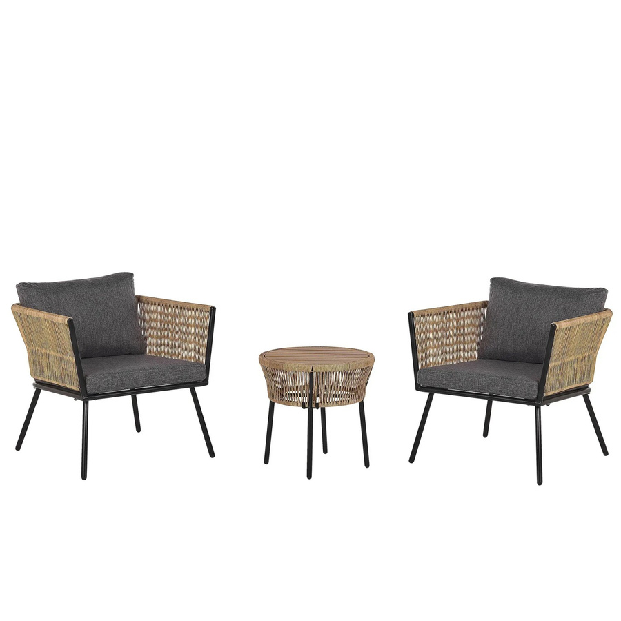 Beliani Bistro Set GARGANO in Hellbraun aus Rattan und Metall für Garten und Terrasse B/T/H: 70 x 68 x 72 cm - Bild 2