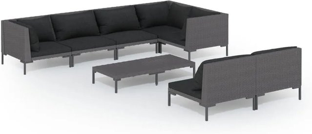 vidaXL 8-tlg Garten-Lounge-Set in U-Form aus Poly-Rattan mit Kissen und Couchtisch in Dunkelgrau - Bild 1