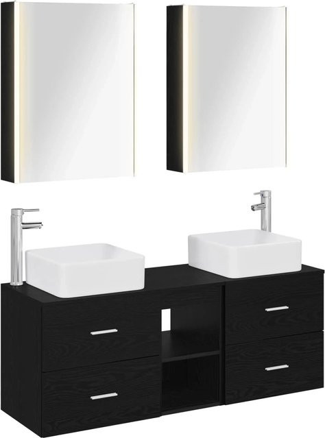 vidaXL Badezimmermöbel-Set 5-teilig in Schwarzer Eiche mit Glas und LED-Beleuchtung - Bild 1