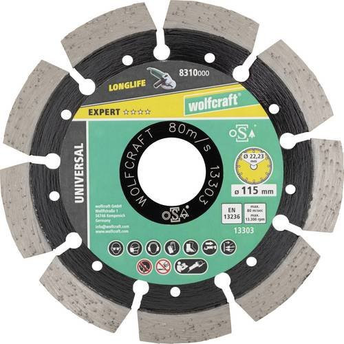 Wolfcraft Diamanttrennscheibe 115mm Grau für Beton, Klinker, Naturstein und Kalksandstein - Bild 1