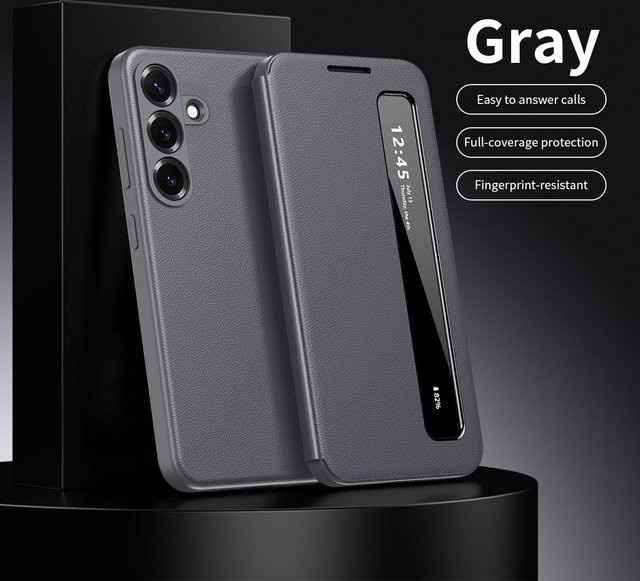 Smart View Window Flip Case für Samsung Galaxy S26 FE in Grau mit Schlaf- und Anrufannahmefunktion - Bild 1