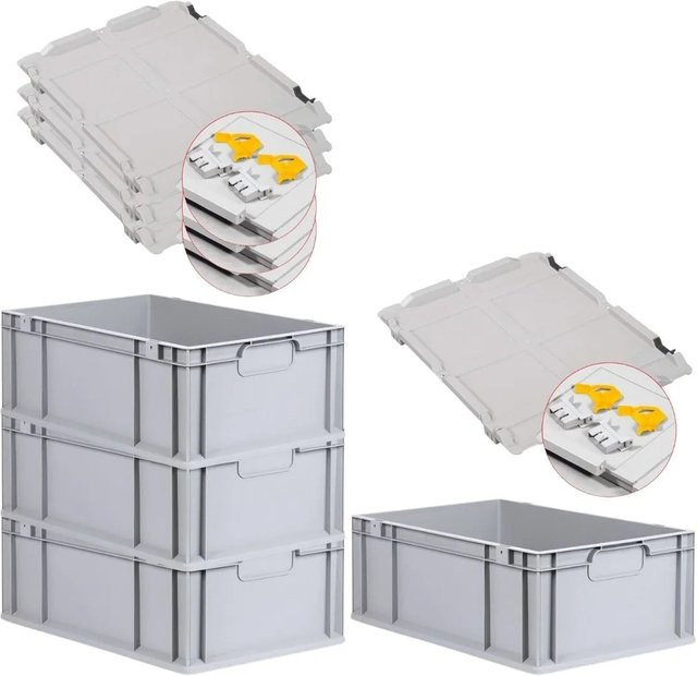 PROREGAL Spar Set 4x Eurobox Nextgen Economy mit Scharnierdeckel und gelben Schiebeschnappverschlüssen, Grau/Gelb, H x B x T: 22 x 40 x 60 cm - Bild 1