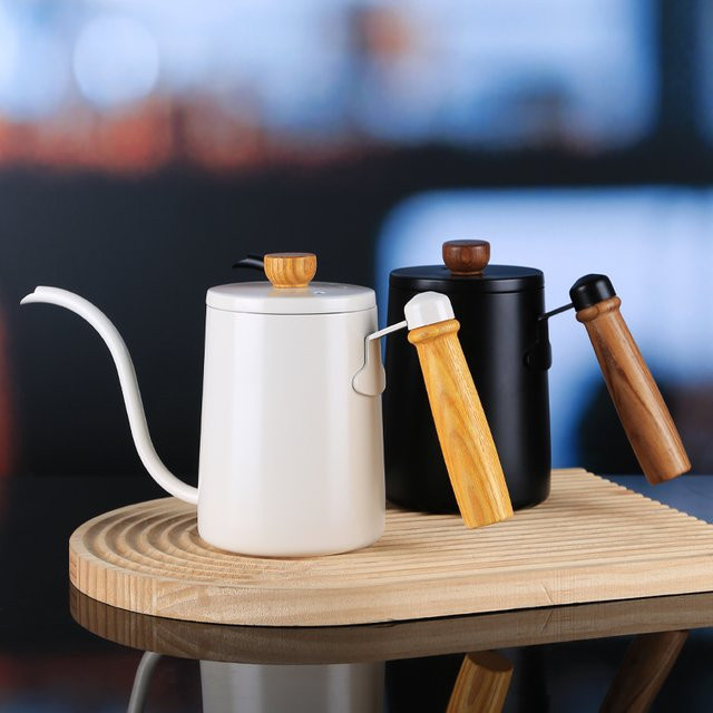 EAKOERS Kaffeekessel aus Edelstahl mit Schwanenhals und Holzgriff in Silber und Weiß - Bild 1