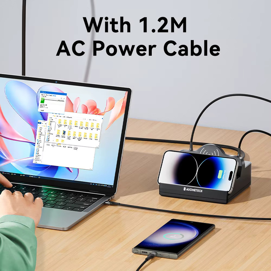 ASOMETECH 110 W USB Ladestation mit 6 Ports, Dual Schnelles Drahtloses Laden, USB-C, QC3.0 und PD3.0 Schnellladegerät für iPhone, Xiaomi, Samsung und Laptop, Schwarz - Bild 4