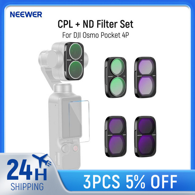 NEEWER CPL und ND Filterset für DJI Osmo Pocket 4P in Schwarz mit ND16, ND64 und ND256 Zirkularpolarisator für deine Actionkamera - Bild 1