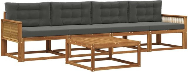 vidaXL Outdoor-Sofagarnitur aus Akazienholz mit Kissen in Anthrazit und Natur - Bild 1