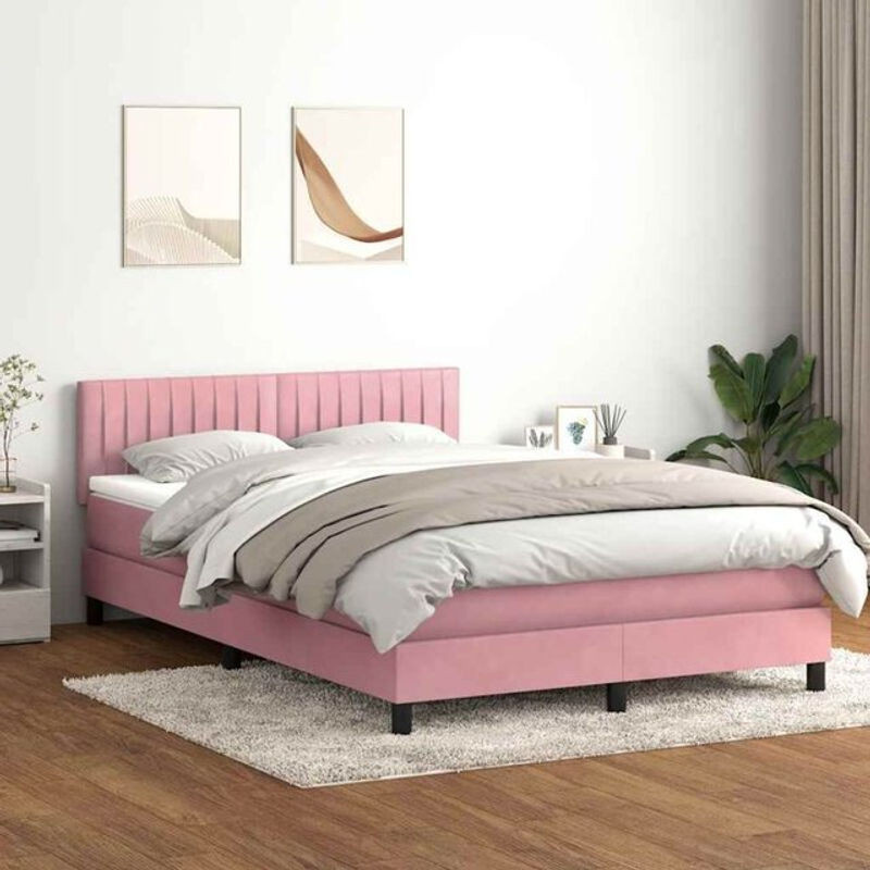 vidaxl Boxspringbett mit Matratze in Rosa und Weiß aus Samt, B/T/H: 160 x 210 x 78 cm - Bild 1